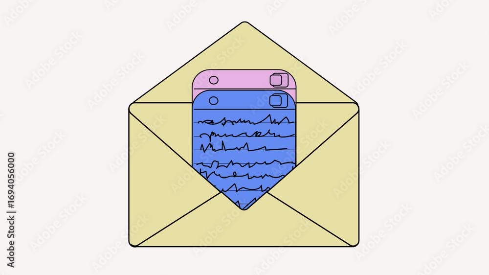 Aufkleber creative design of an envelope and digital tablet with notes inside. an open envelope revealing a di