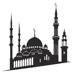 Islamic mosque silhouette with domes and minarets architecture