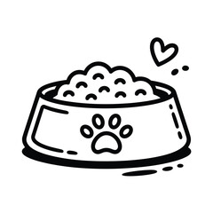 Cute hand drawn dog food bowl with heart and paw print