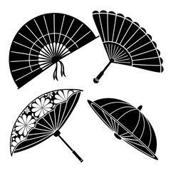 Japanese fans and umbrellas black white folding umbrella