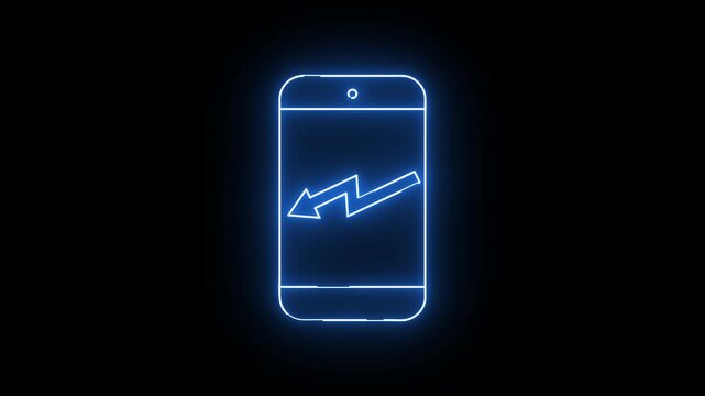 smartphone icon and down arrow icon with neon effect