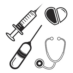 Medical icons syringe pill stethoscope ampoule healthcare