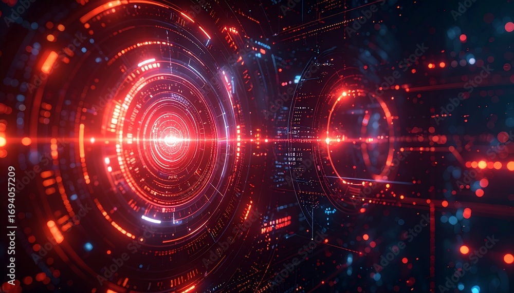 Poster a futuristic digital interface with a vibrant red glow, suggesting advanced technology. the scene is