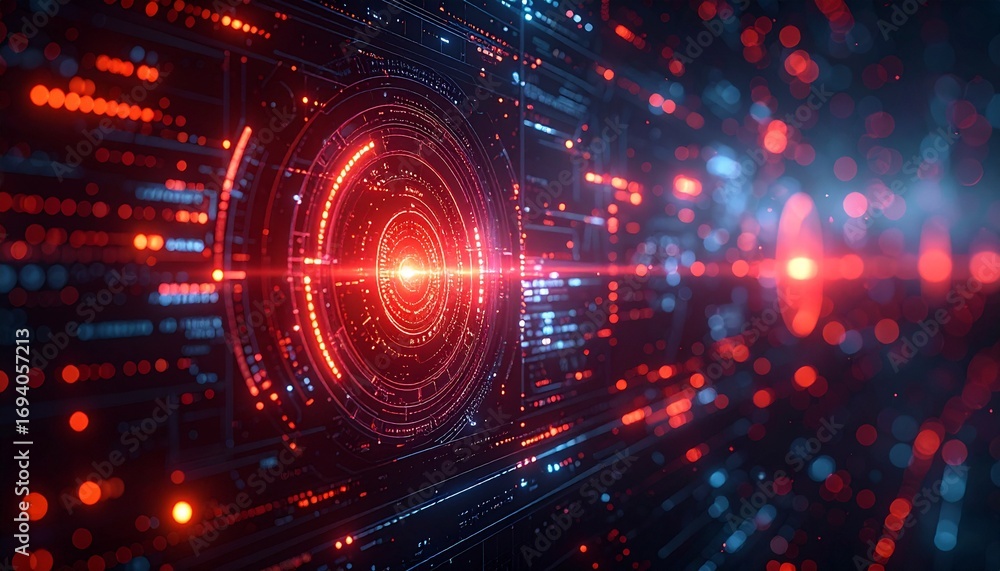 Aufkleber abstract digital illustration of data flow through a circuit board, with glowing red and blue lines 