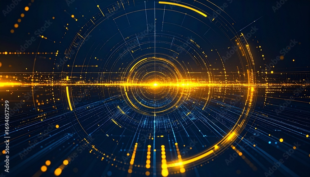 Poster an abstract digital network with vibrant, interconnected lines and glowing circles, symbolizing inno