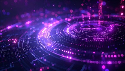 Futuristic digital abstract background with glowing circuits and data visualization. The image evokes the concepts of technology, science, and the digital age.