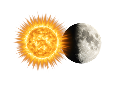 Celestial Bodies Sun and Moon Illustration  Astronomy Space Solar System Eclipse Night and Day Lunar Phases Science Astrophysics Cosmos Universe Star Planet on transparent background