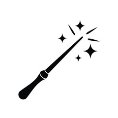 Black silhouette of a magic wand emitting sparkles
