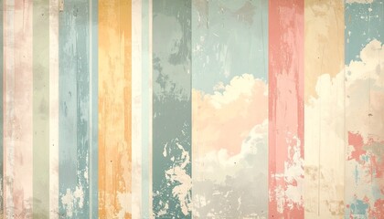 Retro striped wallpaper in old pastel tones and vintage texture