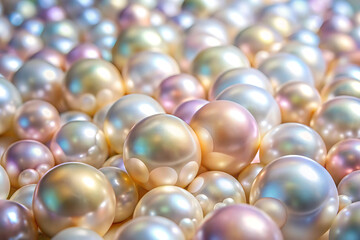 Luminous pearls in iridescent hues, creating a captivating display of elegance and sophistication, perfect for jewelry design or adding a touch of luxury
