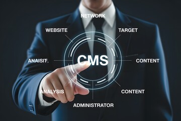Content management system cms for website network target analysis administrator and content strategy online