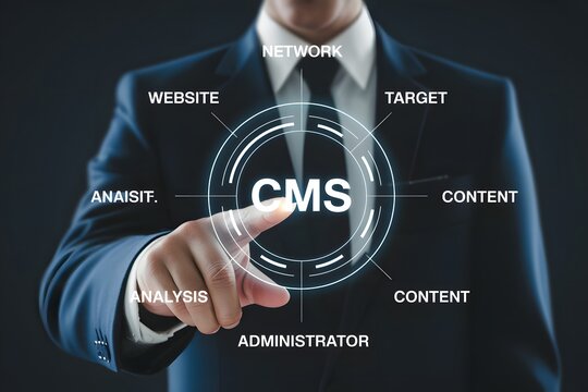Content management system cms for website network target analysis administrator and content strategy online