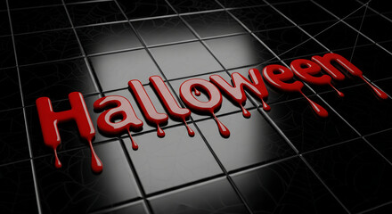 Horror Night Dripping Halloween Text on Dark Tile Background
