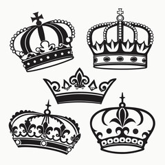 Royal crowns and fleur de lis emblems silhouette black © Mithu