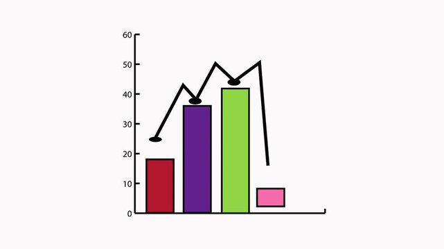 Purple red animated bar chart data visualization perfect for financial growth and presentations. Animated bar chart data visualization with purple red columns showing growth and business success.