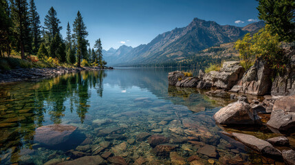 Summer Mountain Lake with Crystal Clear Water