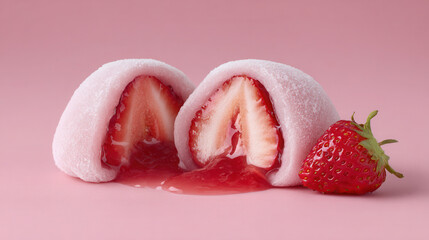 Delicious strawberry mochi dessert studio setting food photography soft lighting sweet treat concept