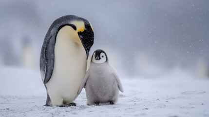 Emperor penguin parenting antarctic snow wildlife photography cold environment close-up view family bonding