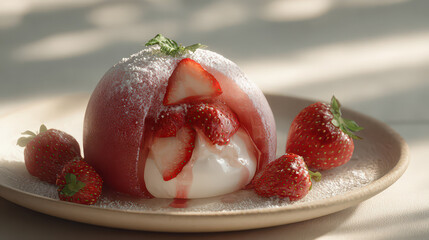 Delicious strawberry dessert gourmet restaurant food photography bright environment top view culinary art