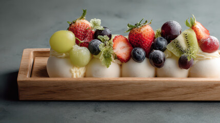 Delicious fruit dessert platter modern kitchen food photography cozy atmosphere top view culinary art