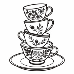 Stacked floral teacups and saucer dessert plate