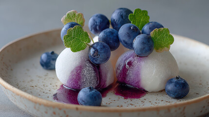 Delicious dessert preparation kitchen food photography bright lighting close-up sweet treats with blueberries