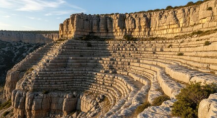 Roman Arena Seats Built in Rock, Scenic Landscape