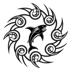 Tribal shark circular design tattoo swirl
