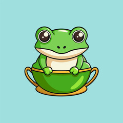 frog looks funny while floating in a cup of green tea