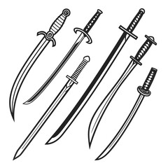 Various weapon blades sword collection katana samurai