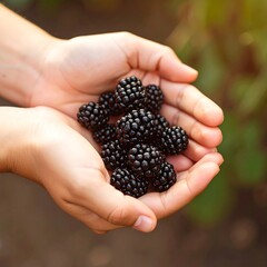 Fresh blackberries cupped in hands