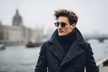 Peacoat evokes confidence and warmth on a stylish model embracing urban winter vibes