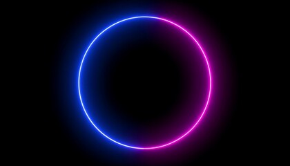 Abstract glowing circle with blue and pink neon light on black background