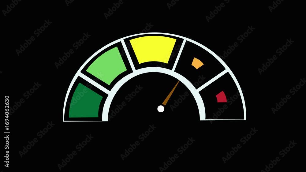Poster performance level indicator chart animated gauge meter success failure color scale loop. business te