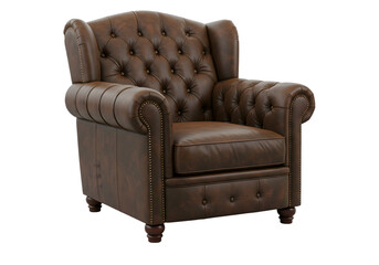 Luxurious Brown Leather Chesterfield Armchair Vintage Design Elegant Seating Home Decor Furniture on transparent background