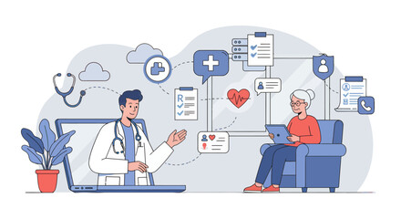 Telemedicine Consultation Doctor and Patient Connecting Online for Healthcare.