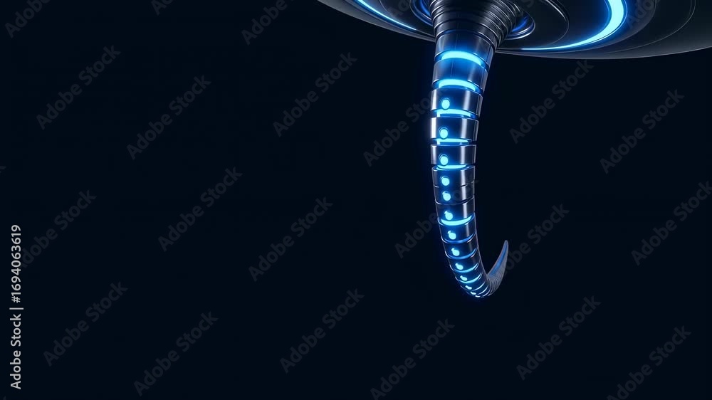 Poster abstract futuristic tail with blue light movement from dark background. glowing digital spine sequen