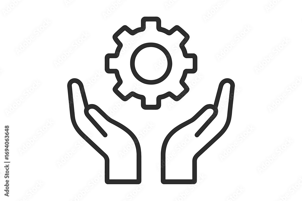 Aufkleber hands holding gear icon. technical support service symbol. solution and development concept. enginee