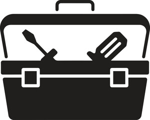 Toolbox with Tools Silhouette – Repair and Construction Icon Vector Illustration 