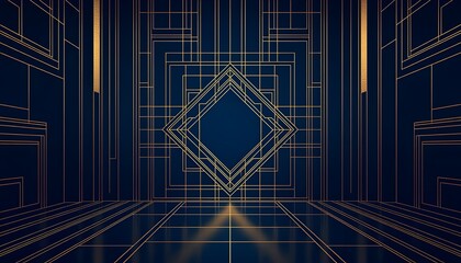 Luxury dark blue background with golden geometric lines, elegant abstract design 