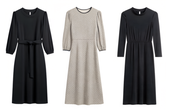 Chic Black and Beige Midi Dress Collection