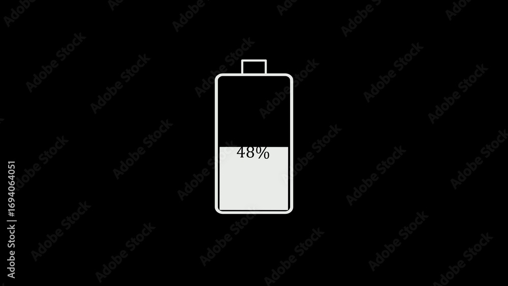 Poster battery icon displaying 48 percent charge remaining against a dark black background for user interfa