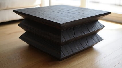Modern dark square stacked coffee table with interesting geometric design