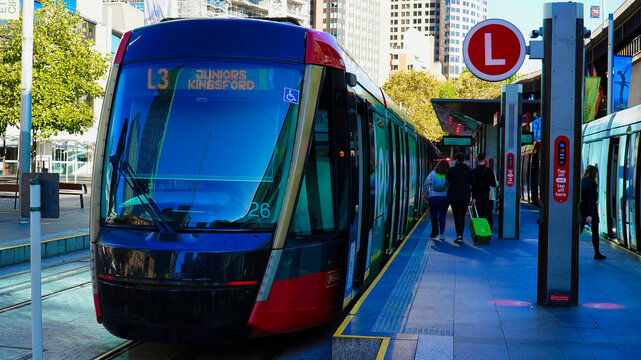 Sydney nsw Australia 25 April 2024. Light train in Sydney,  Most modern public transport which replaced tram in Australia