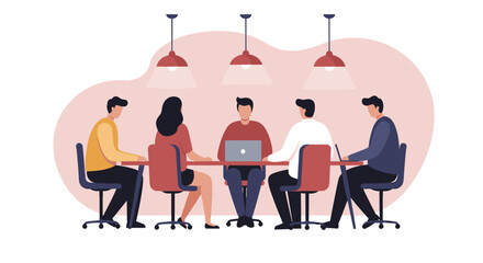 Diverse business team collaborating in a modern office meeting room. Ideal for concepts of teamwork, strategy, discussion, corporate training, and professional development.