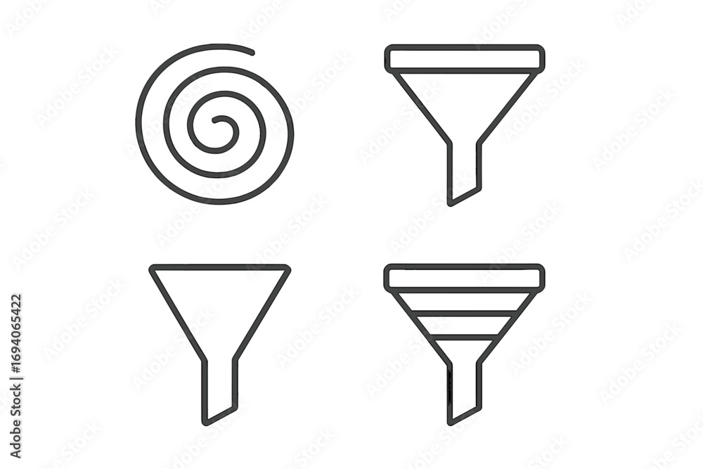 Leinwandbilder filter and funnel line icon set. data sorting and processing signs. sales funnel and conversion rate