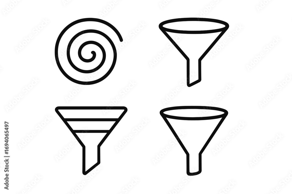 Aufkleber sales funnel & data filter vector line icon set. marketing conversion process, lead generation conce