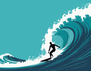 surfer silhouette with wave