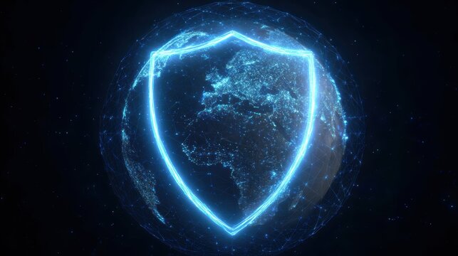 Cybersecurity Concept with Earth and Shield