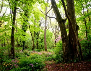 Obraz premium Lush forest floor bathed in sunlight (1)